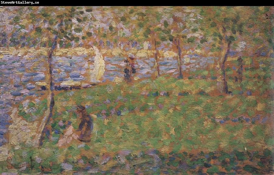 Georges Seurat Etude pour Moyenne Distance,gauche,avec Bateau a Voile
